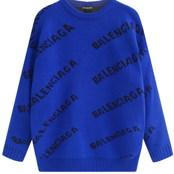 Ярко-синий свитер с брендовым принтом Balenciaga 9155