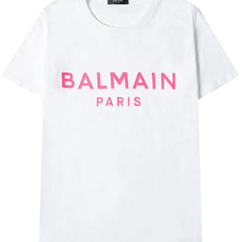 Хлопковая футболка с розовой надписью Balmain 26221