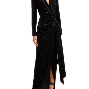 Черное бархатное платье в пол с драпировкой 26995