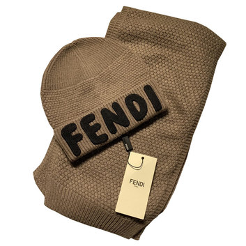 Коричневый набор шапка шарф FENDI 27286