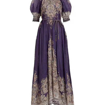Длинное фиолетовое платье с узорами Zimmermann 29419