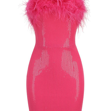 Розовое платье с перьями Herve Leger 30209