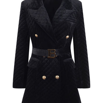 Бархатное черное платье-пальто Balmain 30482