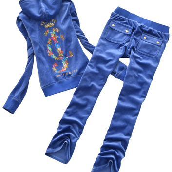 Синий велюровый спортивный костюм с вышивкой Juicy 15138-1