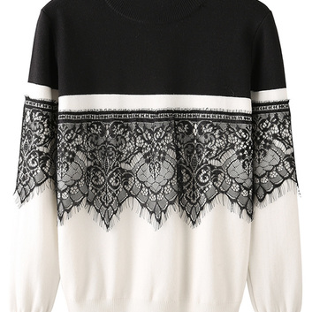Черно-белый свитер с кружевом 15092-1