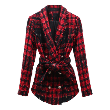 Твидовый красный клетчатый пиджак 13346