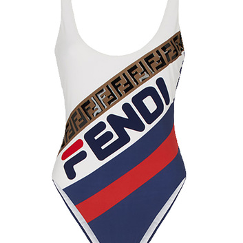 Белый купальник FENDI с принтом и полосками 14387