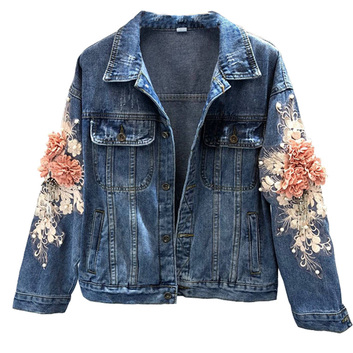 Джинсовая куртка с цветочной нашивкой 14400