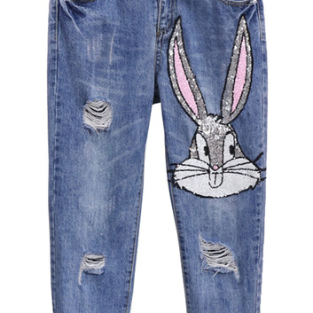 Укороченные джинсы с вышивкой из пайеток Bugs Bunny 14405