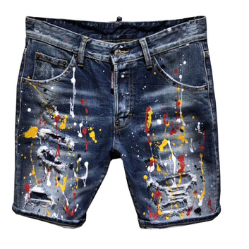 Темно-синие шорты с потертостями и каплями краски DSQUARED2 14502