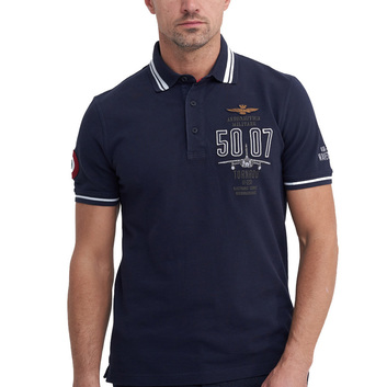 Темно-синяя футболка Поло с принтом Aeronautica Militare 7942