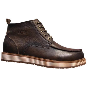 Темно-коричневые кожаные ботинки на овчине UGG 8931