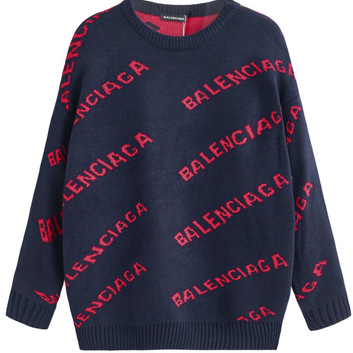 Темно-синий свитер с брендовым принтом Balenciaga 9156