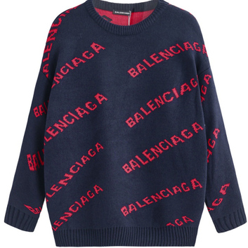 Темно-синий свитер с брендовым принтом Balenciaga 9156