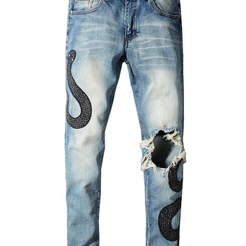 Мужские джинсы с аппликацией и большой дырой Amiri 15359-1