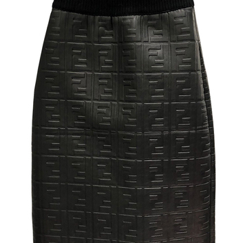 Кожаная черная юбка с брендовым принтом FENDI 8889-1
