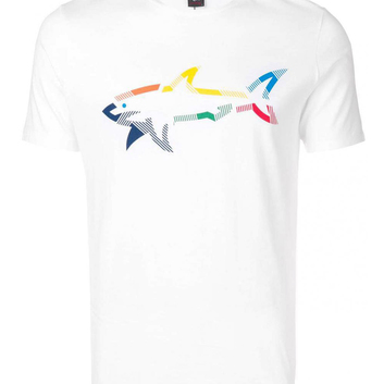 Белая футболка с цветной акулой Paul Shark 15367-1
