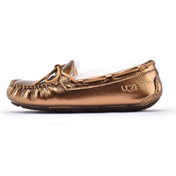 Лаковые утепленные золотые мокасины UGG 9216
