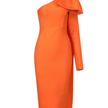 Оранжевое бандажное платье с бантом Herve Leger 15524