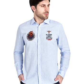 Голубая хлопковая рубашка Aeronautica Militare 9610