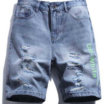 Голубые джинсовые шорты “Зеленые стрелки” OFF-White 9671