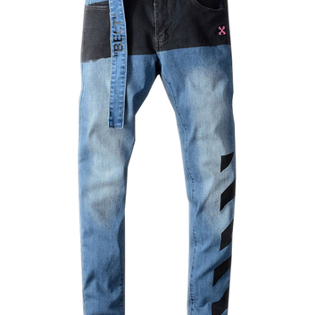 Синие джинсы с поясом OFF-White 9761
