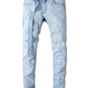 Голубые джинсы с заплатами OFF-White 9763