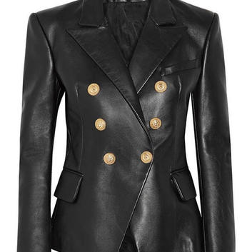Кожаный черный женский пиджак 14074-1