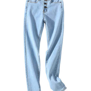 Голубые джинсы скинни с застежкой на пуговицы 15612-1