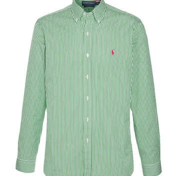 Зеленая рубашка в полоску 2101-2