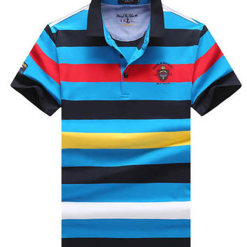Голубая футболка-поло с разноцветными полосками Paul&Shark 9588-1