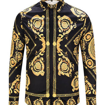 Черно-золотая мужская рубашка Versace 6978-1