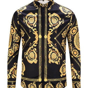 Черно-золотая мужская рубашка Versace 6978-1