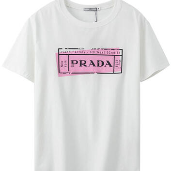 Необычная белая женская футболка из хлопка Prada 9485-1
