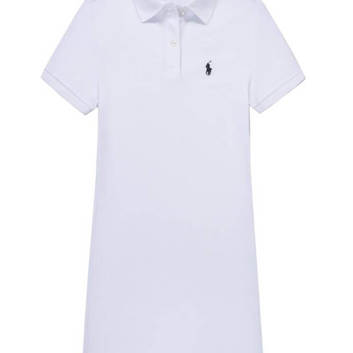 Однотонное белое платье-футболка поло 15743-1