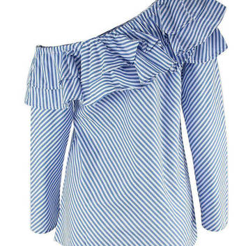 Полосатая женская блуза с воланами 12644-1