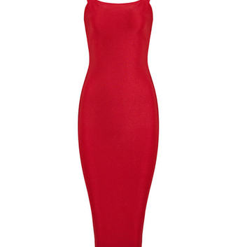 Бандажное эффектное красное платье 13242-1