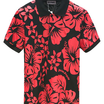 Черная футболка-поло с цветами Palm Angels 9652-1
