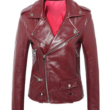 Кожаная бордовая женская куртка 13094-1
