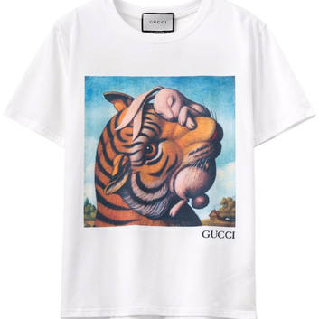 Хлопковая белая футболка с рисунком “Тигр и зайка” 15721-1
