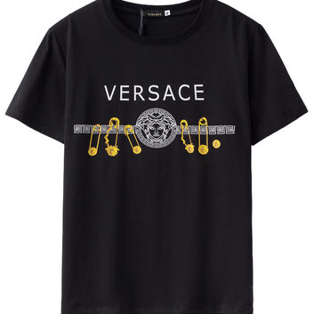 Хлопковая черная футболка “Булавки” Versace 9492-1