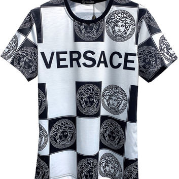 Черно-белая мужская футболка с принтами Versace 20253