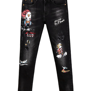 Черные джинсы с рисунком “Попугай” 20264