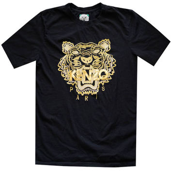 Черная футболка KENZO с золотым тигром 4945-1