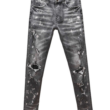 Серые джинсы с дырками и пятнами Amiri 20332