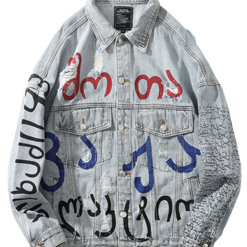 Декорированная надписями джинсовая куртка 20328-1