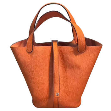 Кожаная оранжевая сумка-шоппер на руку 7670-1