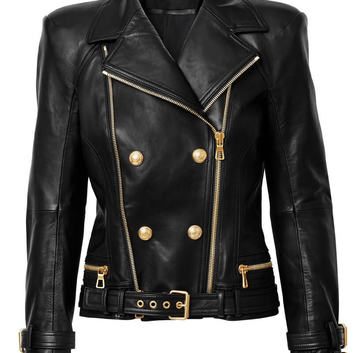 Приталенная черная кожаная куртка косуха 20477-1