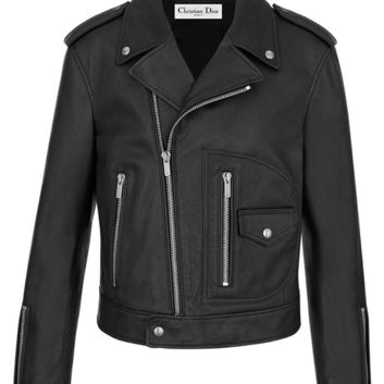 Элегантная кожаная куртка черного цвета Dior 20648