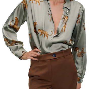 Женская серая рубашка с принтом 20565